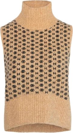 H&eacute;st Logo Vest - Dames - Coltruien - Beige - M - Wol - Truien & Vesten