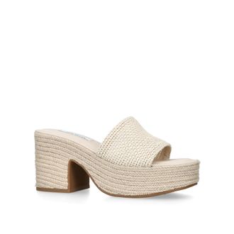 Steve Madden Womens Trippy Cream Raffia Sandals - Beige Fabric - Size UK 5