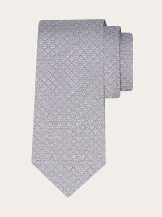 Ferragamo Men Link print silk tie Grey