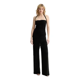 Karl Lagerfeld Tuta Scollo allamericana con Drappeggio e Gamba Larga con Dettaglio Incrociato - - Jumpsuits & Playsuits - Donna - Nero - S
