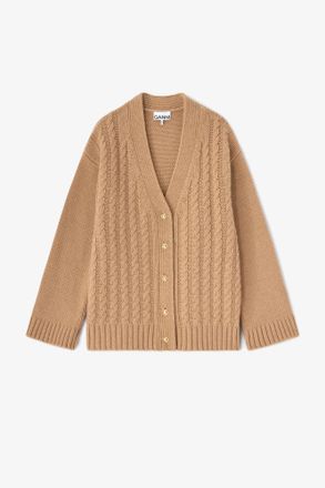 Ganni Beige Cardigan in Cable Wool