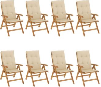 vidaXL Sillas Plegables Reclinables Con Cojines, 8 Piezas, Madera Maciza De Teca. Vidaxl