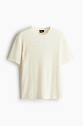 H&M T-Shirt in Rippstrick Regular Fit - Cremefarben