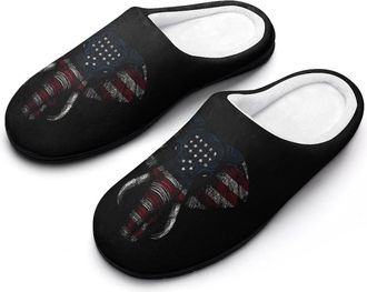 Generic Elephant U.S. Flag Pattern Funny Mens Cotton Slippers Soft Non-Slip Rubber Sole House Slipper Indoor Outdoor