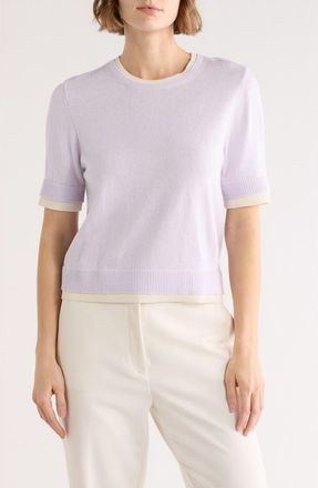 French Connection Layered Crewneck Short Sleeve Sweater in Ice Lilac/Cream at Nordstrom Rack, Size X-Small