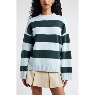 BP. Everyday Easy Cotton Blend Sweater in Blue- Green Suri Stripe at Nordstrom Rack, Size Small