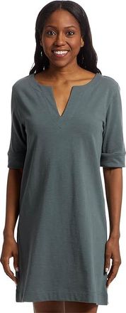 Lilla P Elbow Sleeve Split-neck Dress Womens Dress Dusk : XS, Cotton