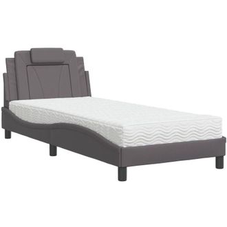 vidaXL Cama Con Colch&oacute;n Cuero Sint&eacute;tico Gris 90x190 Cm Vidaxl