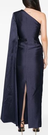 Solace London One-Shoulder Cape Dress - Navy