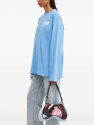Moschino long-sleeved logo-detail top - women - Cotton - M - Blue