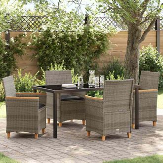 vidaXL Conjunto De Comedor De Jard&iacute;n 5 Pcs Gris Rat&aacute;n Sint&eacute;tico Vidaxl