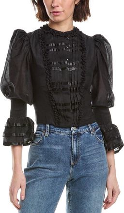 Alice & Olivia Alice + Olivia Vicky Cropped Victorian Silk-Blend Blouse