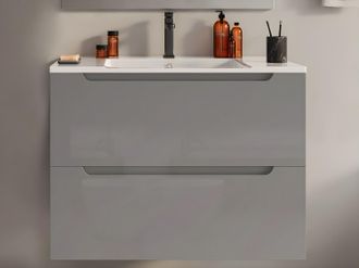 Vente-Unique Mueble simple lavabo suspendido - Gris - 80 cm - STEFANIE
