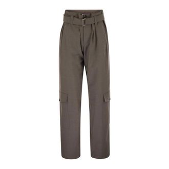 Brunello Cucinelli Brunello Cucinelli, Straight Trousers, female, Brown, Size: M Belted Pleated Cargo Pants