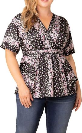 Kiyonna Encore Print Faux Wrap Top in Nightshade Floral Falls at Nordstrom, Size 3X