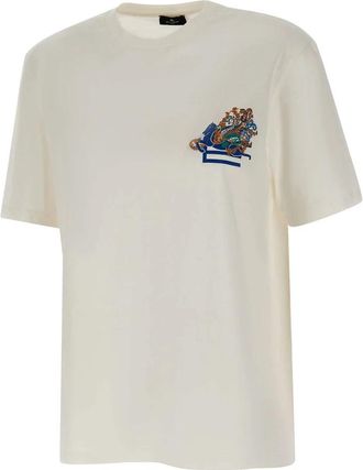 Etro Pegasus Geborduurd T-shirt - Dames - T-shirts - Wit - XS - Katoen - Tops