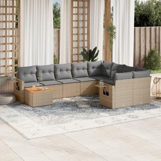 vidaXL Juego De Sof&aacute;s Jard&iacute;n Con Cojines Beige 10 Pzas Rat&aacute;n Sint&eacute;tico Vidaxl