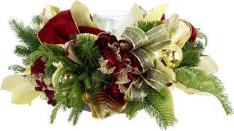 Creative Displays Inc. Handcrafted Holiday Candleholder With Hydrangeas, Ornaments & Bows