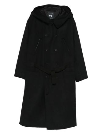 Yohji Yamamoto hooded double-breasted coat - Black