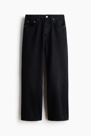 H&M Straight High Waist Ankle Jeans in Washed Black at Nordstrom, Size 18