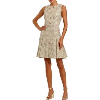 Mac Duggal Sleeveless Boucle Mini Dress with Soft Pleats in Gold Multi at Nordstrom, Size 10