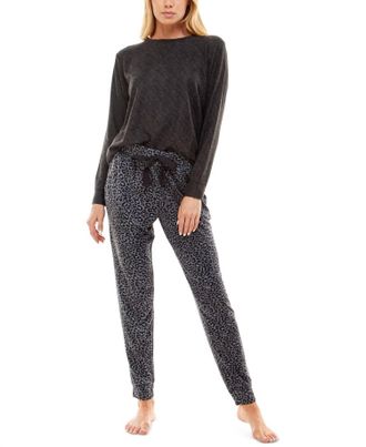 Roudelain Womens Whisper Luxe Waffled Pajama Set In Black Sd Tophe