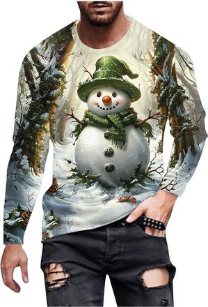 Generic Christmas Jumpers for Men UK Xmas Sweatshirt Crew Neck Pullover Mens Christmas Tree Tops Long Sleeve Shirts 3D Printed Casual Sweatshirts Novelty Swea