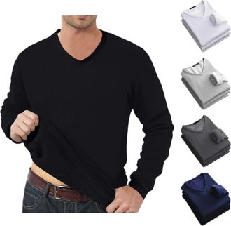 Generic Thermal Top for Men,Fleece Lined V Neck Long Sleeve Muscle Fit T Shirt,Thickened Slim Mens Thermal Underwear Elasticity Ribbing Solid Color Autumn Win