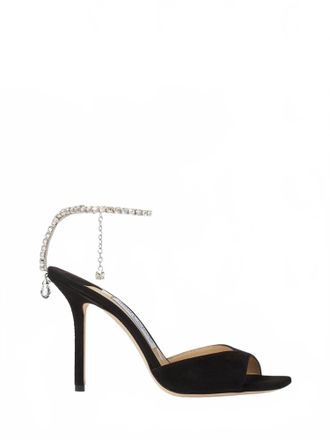 Jimmy Choo London Womens Saeda Suede Sandals With Crystal Embellishment In Black