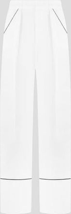 Mani&egrave;re De Voir Mina Contrast Piped Pleated Trousers in White/black at Nordstrom, Size 12