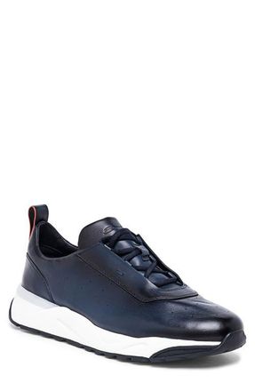 Santoni Leather Sneaker in Blue at Nordstrom, Size 11.5