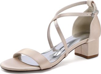 Generic Bridal Chunky Heels Women Wedding Satin Peep Toe Low Heel Sandals Prom Party Dressy Walking Shoes 4.5Cm,Champagne,5 UK