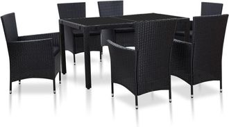vidaXL Vidaxl - Juego De Comedor De Jard&iacute;n 7 Piezas Rat&aacute;n Sint&eacute;tico Negro