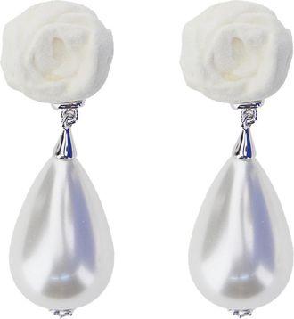 Shushu/Tong Silver-Colored Earrings With Floral Design And Beaded Pendants In Brass Blend Woman