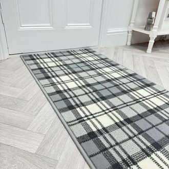 Runrug Hallway Carpet Runner Rug - Soft & Comfy, 9mm - Tartan in Grey | Size: 80 cm x 420 cm
