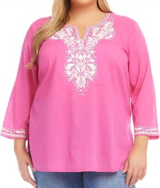Karen Kane Curvy Embroidered Tunic - Plus In Pink