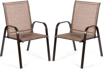 Costway Conjunto de 2 Sillas Jardín Exterior Textilene, Sillas Terraza Exterior con Reposabrazos Curvos, Tela Fácil de Secar, Marco de Metal Reforzado