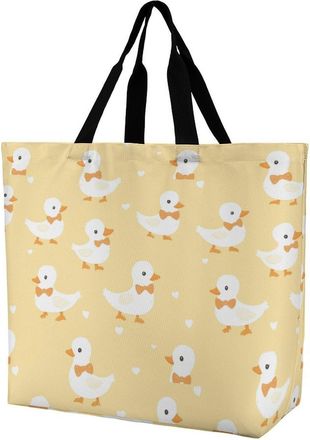 Generic Cute Ducks Wearing Bow Tie Tote Bag Reusable Grocery Shopping Bags Large Travel One Shoulder Handbag for Picnic Work