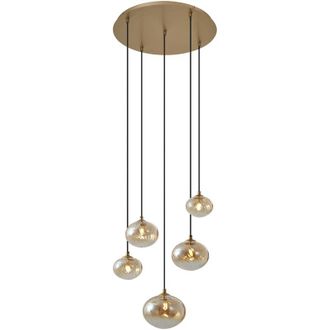 QAZQA Art Déco Lámpara colgante Art Déco dorada con cristal ámbar - Jia Acero /Vidrio Redonda /Esfera Adecuado para LED Max. 5 x 8 Watt