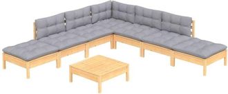 vidaXL Juego De Muebles De Jard&iacute;n 8 Pzas Y Cojines Madera Pino Gris Vidaxl
