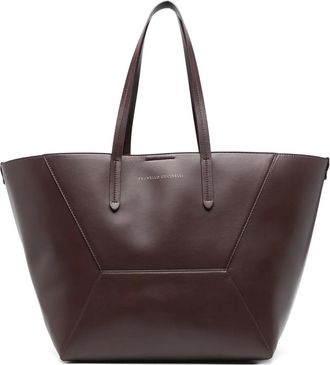 Brunello Cucinelli Borsa tote con inserti in pelle - Rosso