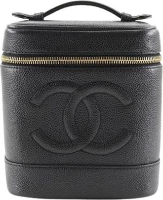 Chanel Pre-owned Vanity Caviar Skin Pouch - Dames - Vintage Handtas - Zwart - ONE Size - Leer - Vintage