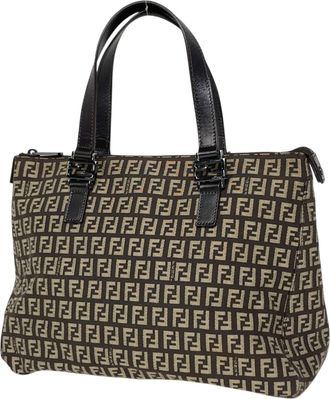 Fendi Brown Canvas Leather Handbag Tote Bag (Pre-Owned)