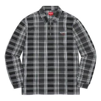 SUPREME Plaid Zip Up L/S Polo Black White SUP-FW20-345