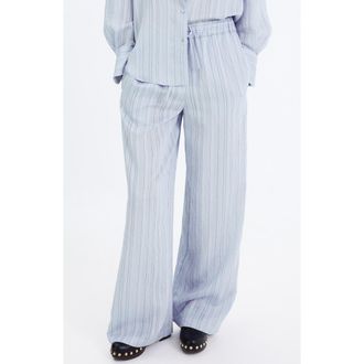 Mango Striped Straight Leg Trousers in Blue at Nordstrom, Size Medium