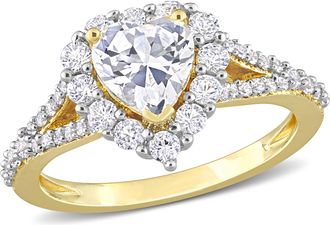 Mimi & Max 2 2/5 CT TGW Created White Sapphire Halo Heart Split Shank Ring in Yellow Plated Sterling Silver