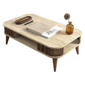 Dmora Mesa De Centro Medicina, Un Compartimento, Con Patas, Forma Rectangular, 105x60x35h Cm Beige M&aacute;rmol