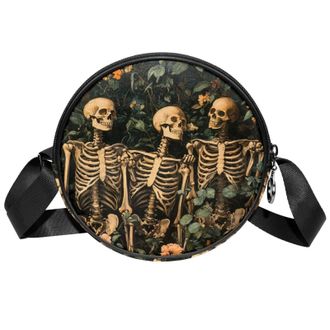 Generic Circle Crossbody Bag for Women, Skeleton Flower Small Sling Bag Daypack with Zipper Adjustable Shoulder Straps Casual Ladies Girls Round Purse