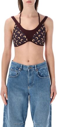 Marine Serre Dark Brown Printed Scoop Neck Top