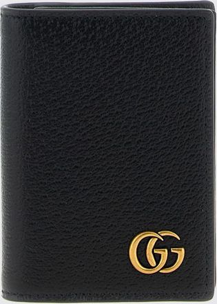 Gucci Portacarte bifold GG Marmont in pelle di vitello a grana con logo